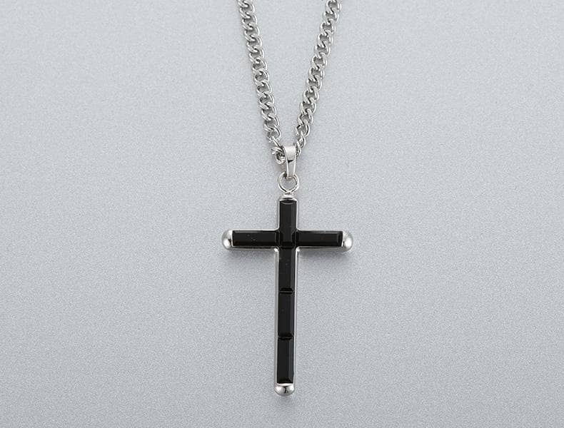 Created Diamond Simple Black Crystal Cross Necklace-Black Diamonds New York
