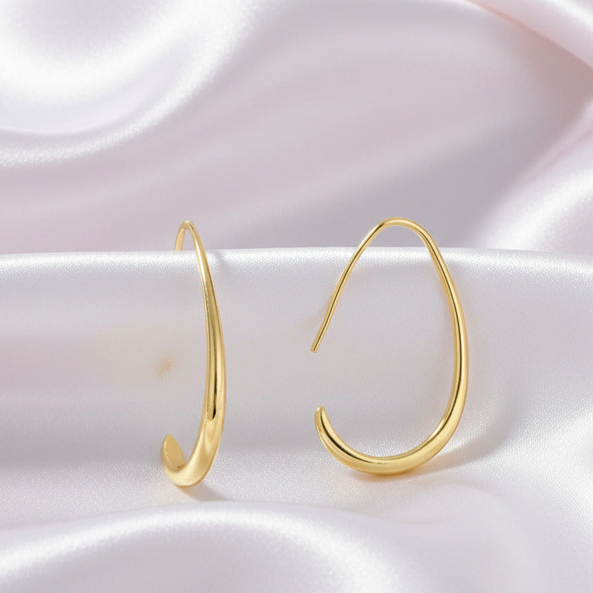 Simple Design of Elliptical Metal Earrings-Black Diamonds New York