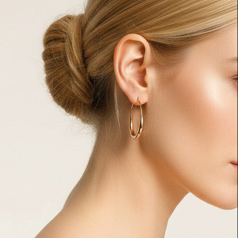 Simple Design of Elliptical Metal Earrings-Black Diamonds New York