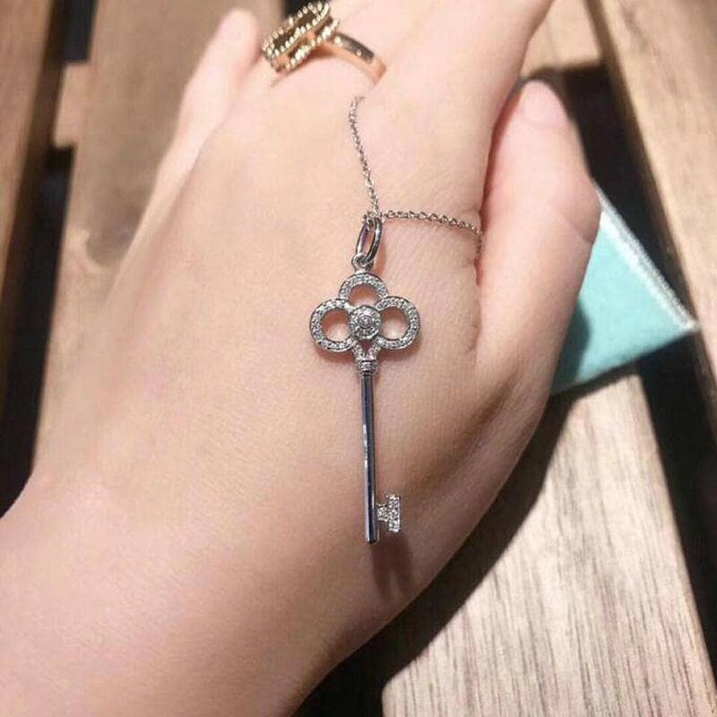 CVD Diamond Simple Key Shape Long Necklace