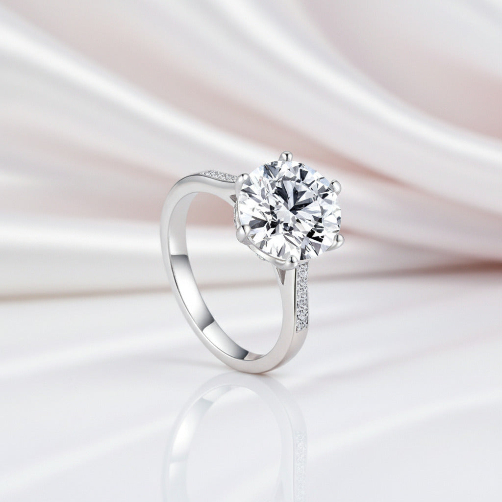 3.5Ct Round Diamond Option Six Prong Shiny Engagement Ring-Black Diamonds New York