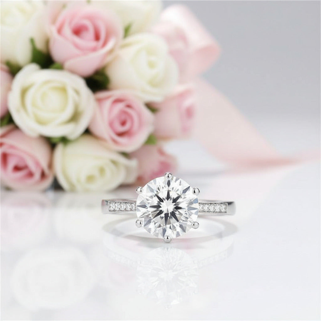 3.5Ct Round Diamond Option Six Prong Shiny Engagement Ring-Black Diamonds New York
