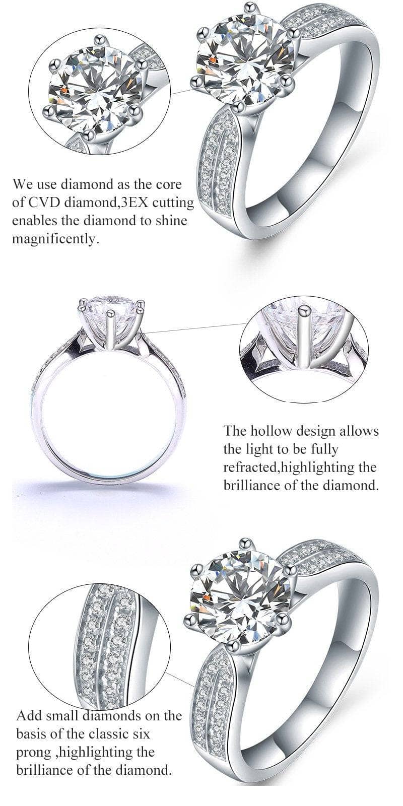 CVD Diamonds Six Prong Starry Sky Double Row Broken Ring