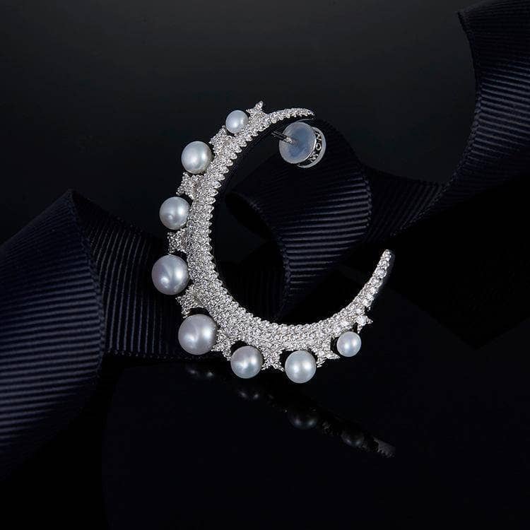 EVN Diamond Stars and Moon Pearl Single Earring-Black Diamonds New York