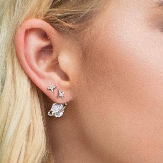 CVD Diamond Studded Planet Asymmetric Earrings