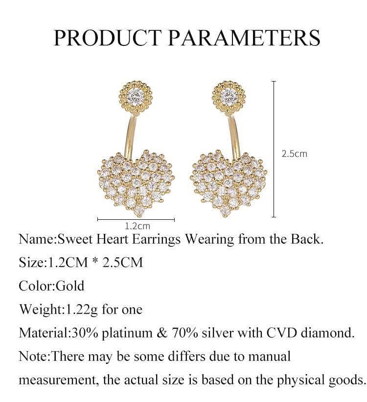 CVD DIAMOND Sweet Heart Earrings Wearing from the Back