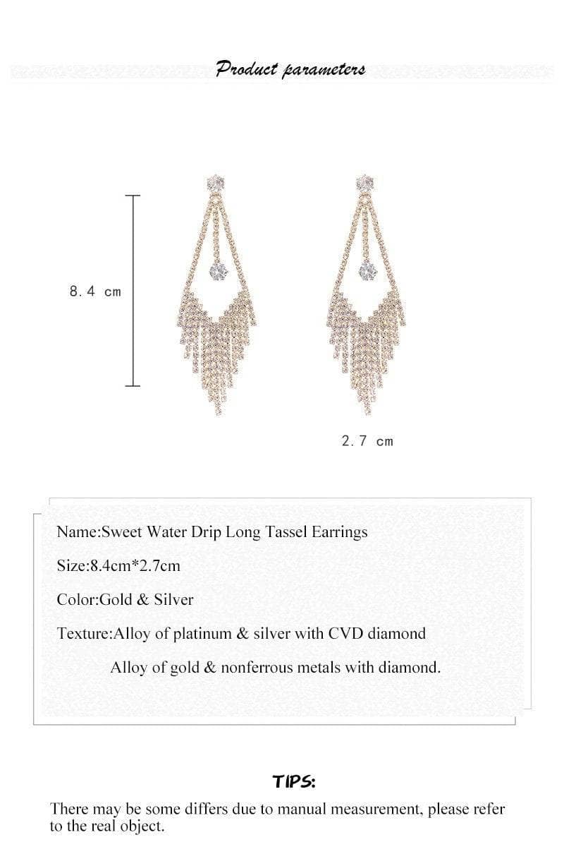 CVD DIAMOND Sweet Water Drip Long Tassel Earrings