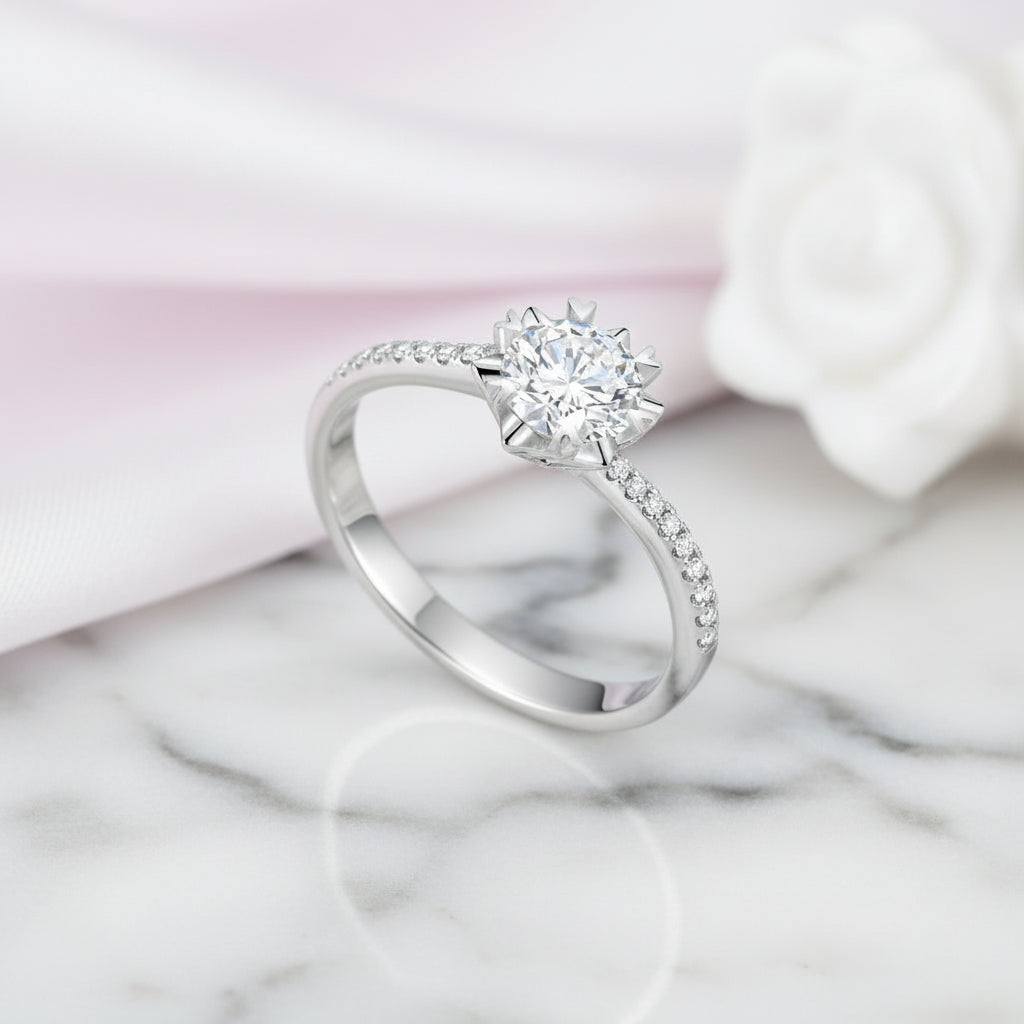 Round Diamond Option Heart Prong Twisting Snowflake Ring-Black Diamonds New York