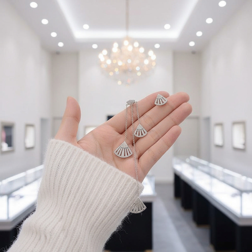 Created Diamond Option Unique and Sweet Fan-shaped Asymmetrical Earrings-Black Diamonds New York