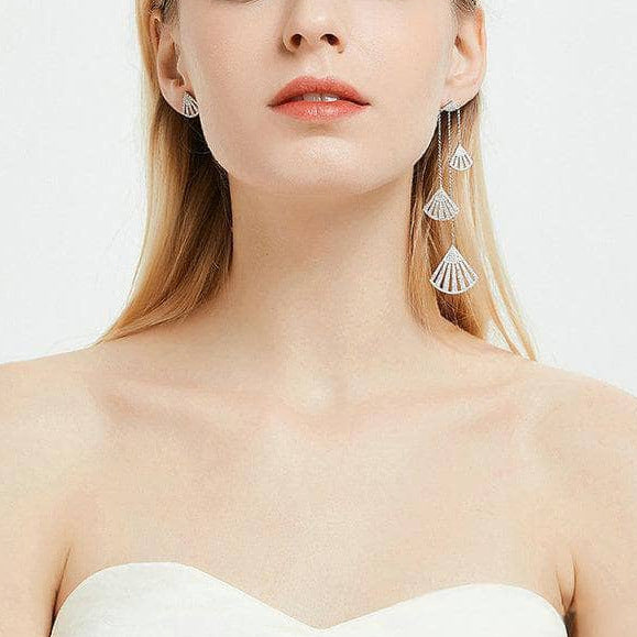 Created Diamond Option Unique and Sweet Fan-shaped Asymmetrical Earrings-Black Diamonds New York
