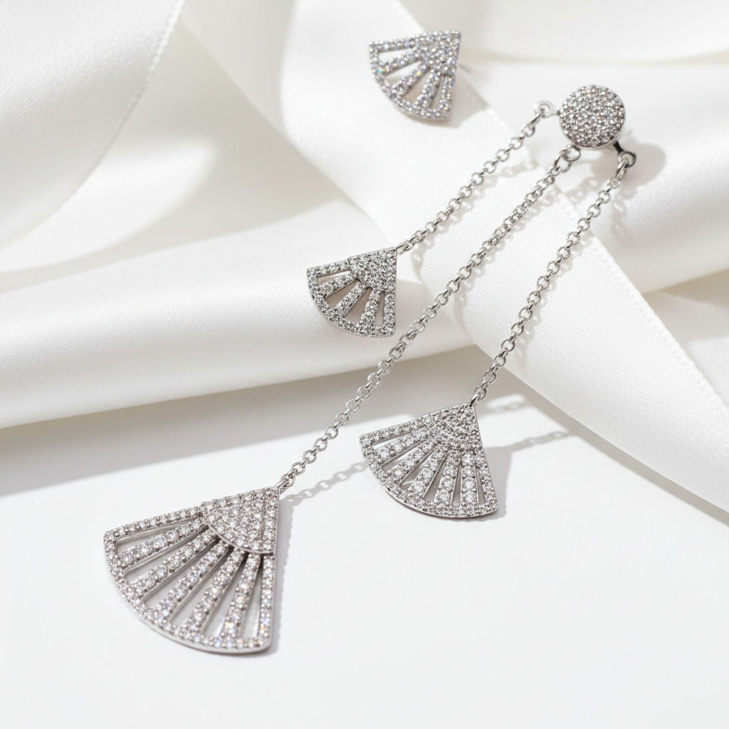 Created Diamond Option Unique and Sweet Fan-shaped Asymmetrical Earrings-Black Diamonds New York