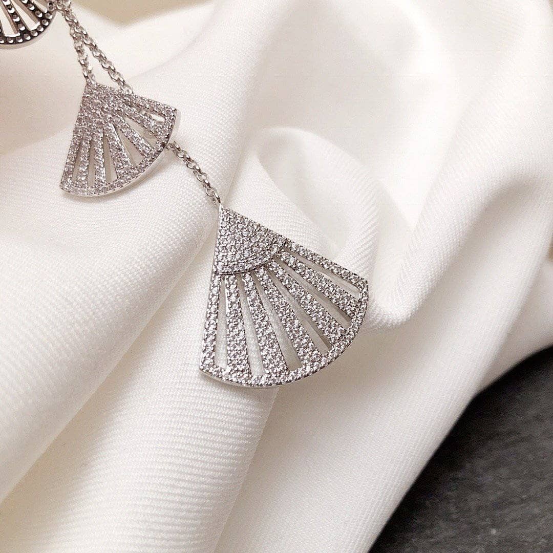 CVD DIAMOND Unique and Sweet Fan-shaped Asymmetrical Earrings