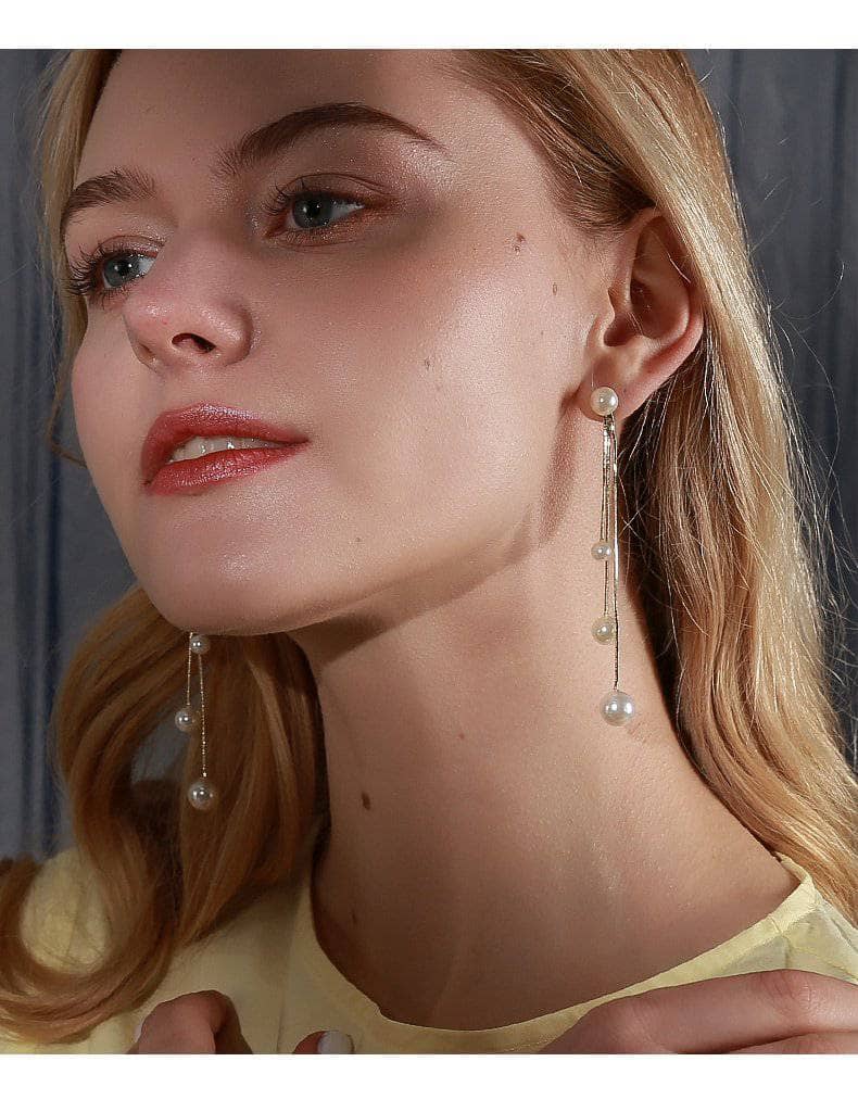 Created Diamond Unique Three Tassels Pearl Earrings-Black Diamonds New York
