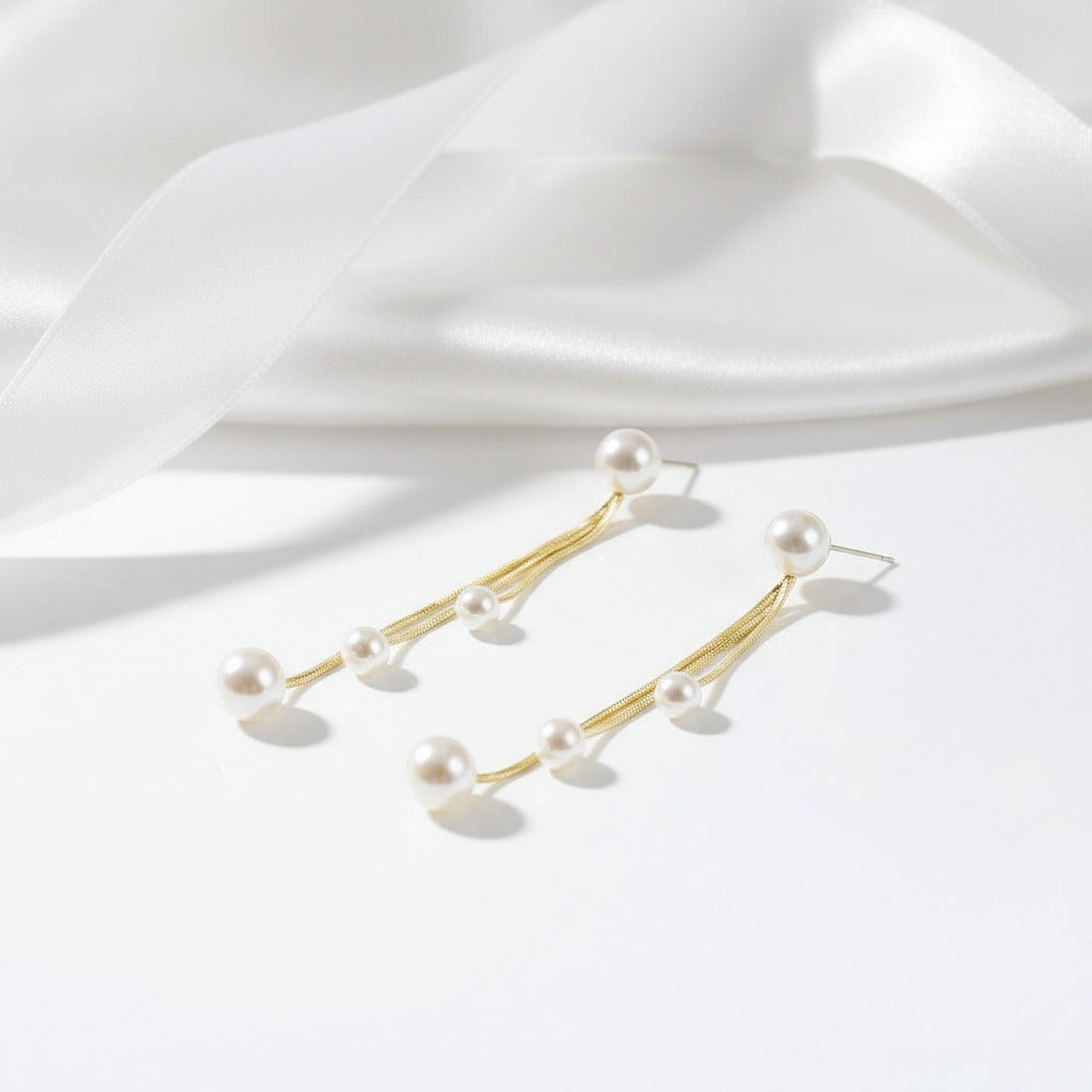 Unique Three Tassels Pearl Earrings-Black Diamonds New York