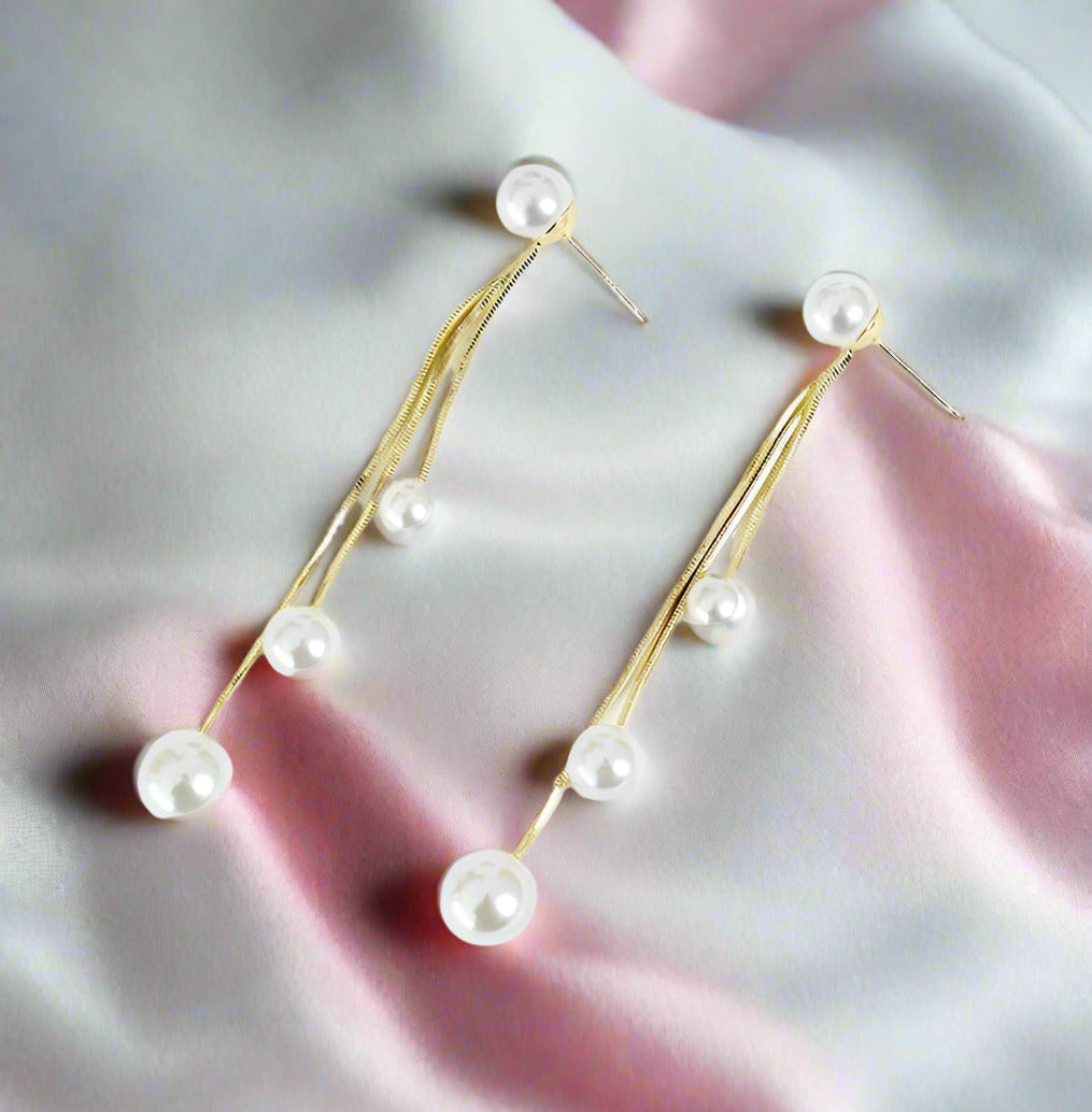 Unique Three Tassels Pearl Earrings-Black Diamonds New York