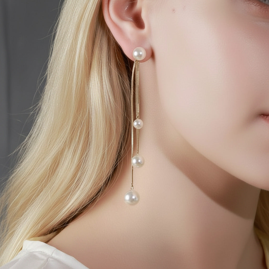 Unique Three Tassels Pearl Earrings-Black Diamonds New York