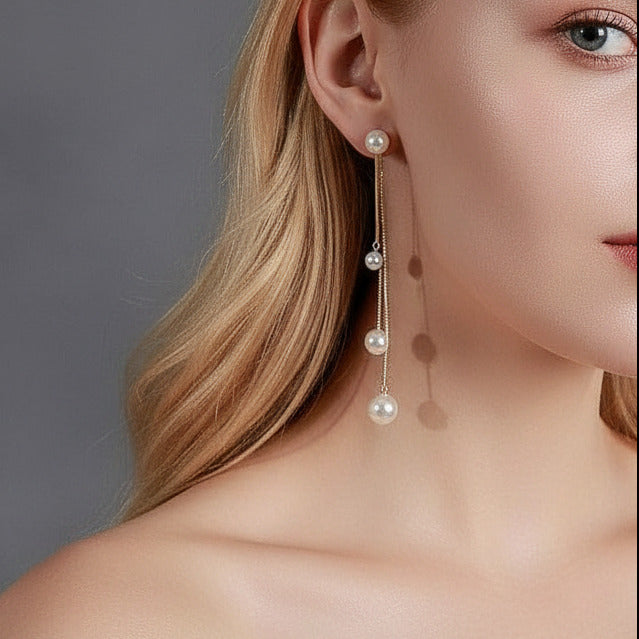 Unique Three Tassels Pearl Earrings-Black Diamonds New York