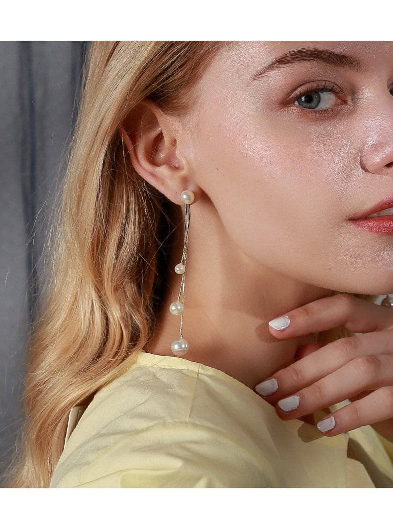 Created Diamond Unique Three Tassels Pearl Earrings-Black Diamonds New York