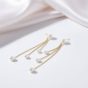 Unique Three Tassels Pearl Earrings-Black Diamonds New York