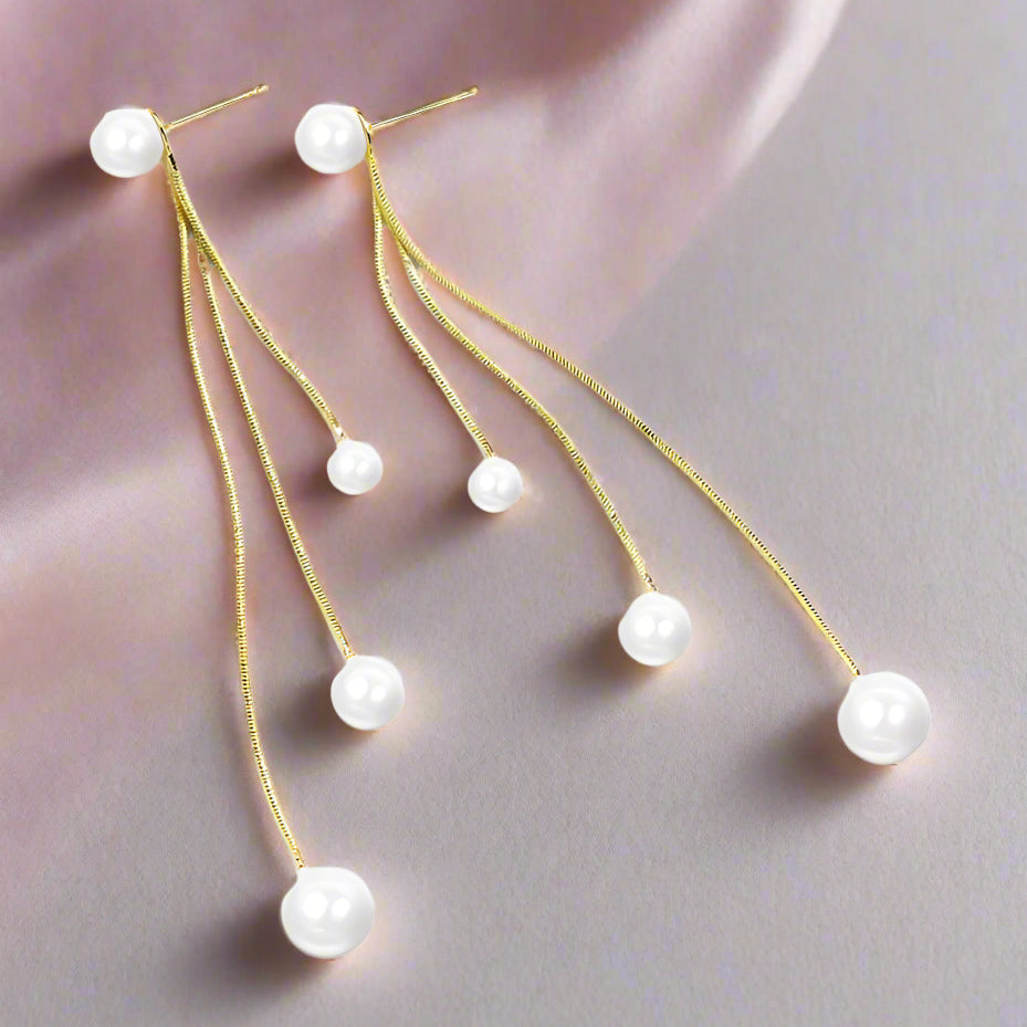 Unique Three Tassels Pearl Earrings-Black Diamonds New York