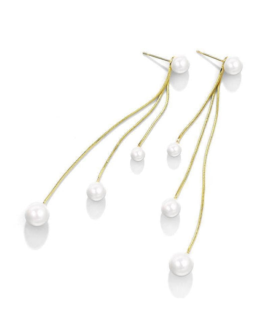 CVD DIAMOND Unique Three Tassels Pearl Earrings