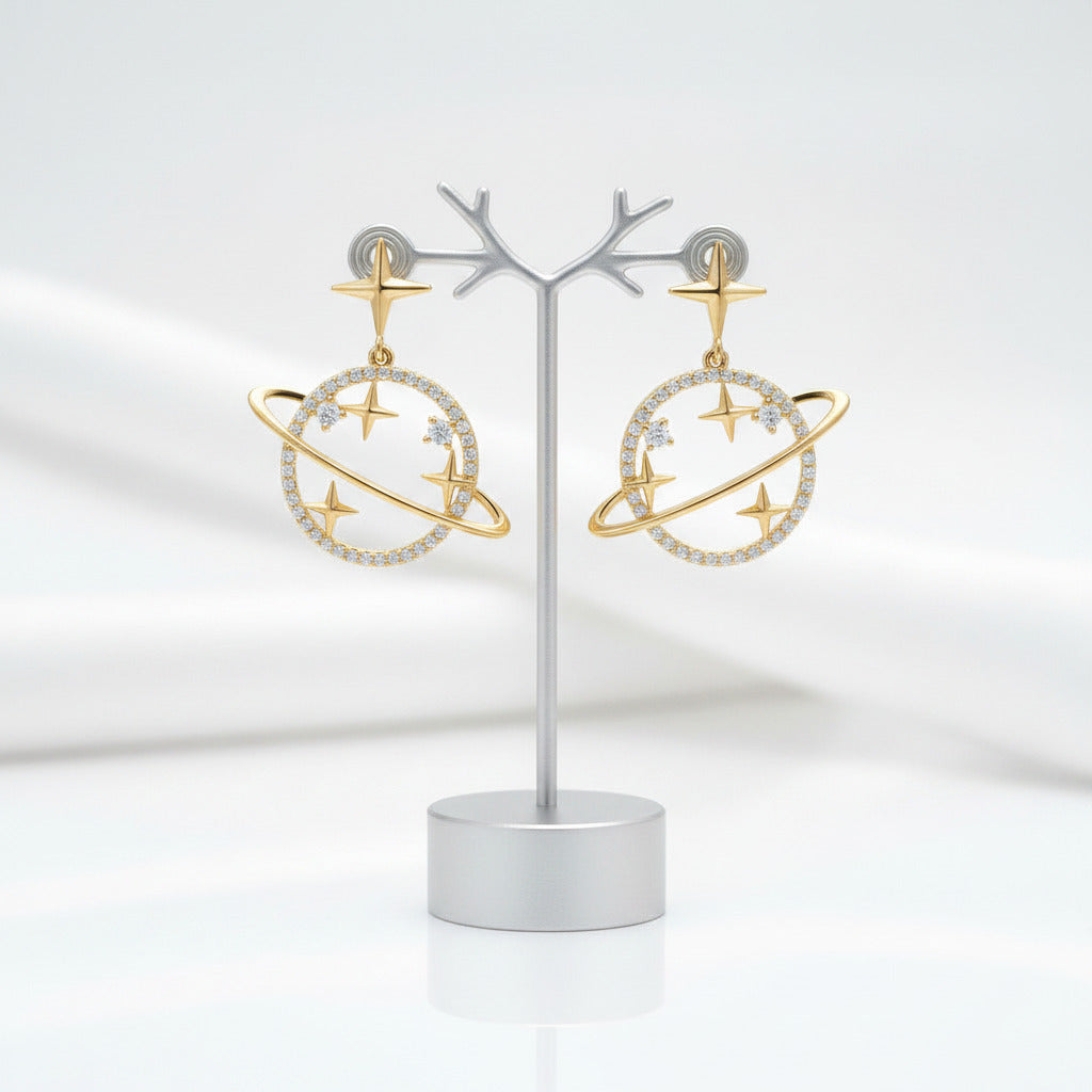 Unique Universe and Stars Diamond Option Earrings-Black Diamonds New York