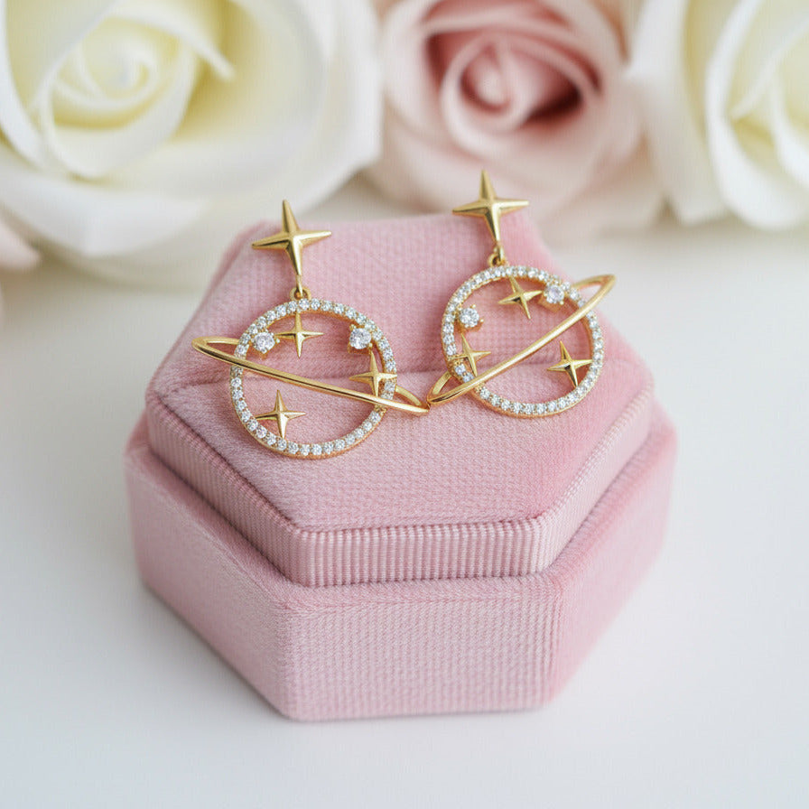 Unique Universe and Stars Diamond Earrings-Black Diamonds New York