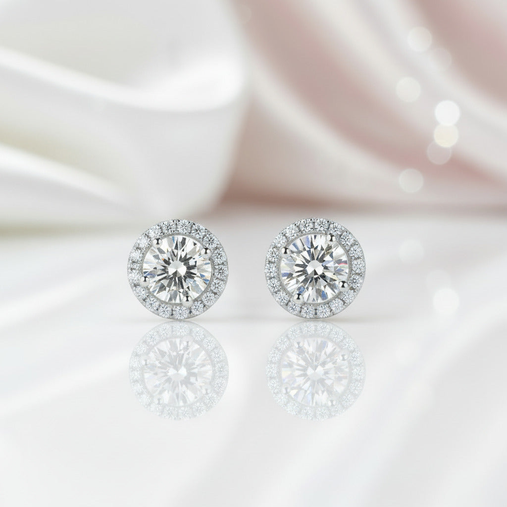 Four Prong Round Diamond Option Belle Dame Halo Earrings-Black Diamonds New York