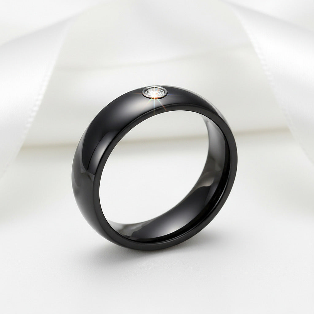 6mm Ceramic Wedding Band with Round Diamond-Black Diamonds New York