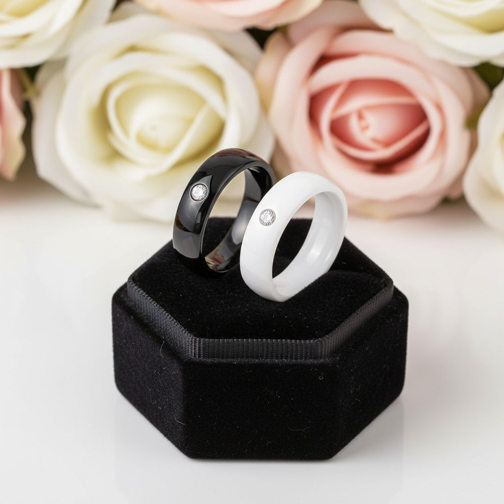 6mm Ceramic Wedding Band with Round Diamond-Black Diamonds New York