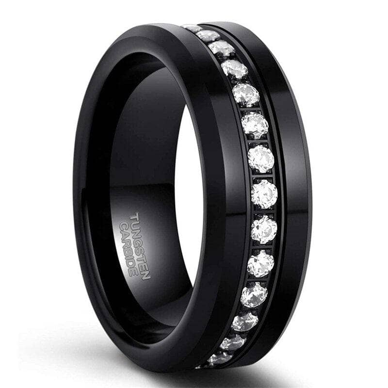 EVN Stone 8mm Black Tungsten Wedding Band-Black Diamonds New York