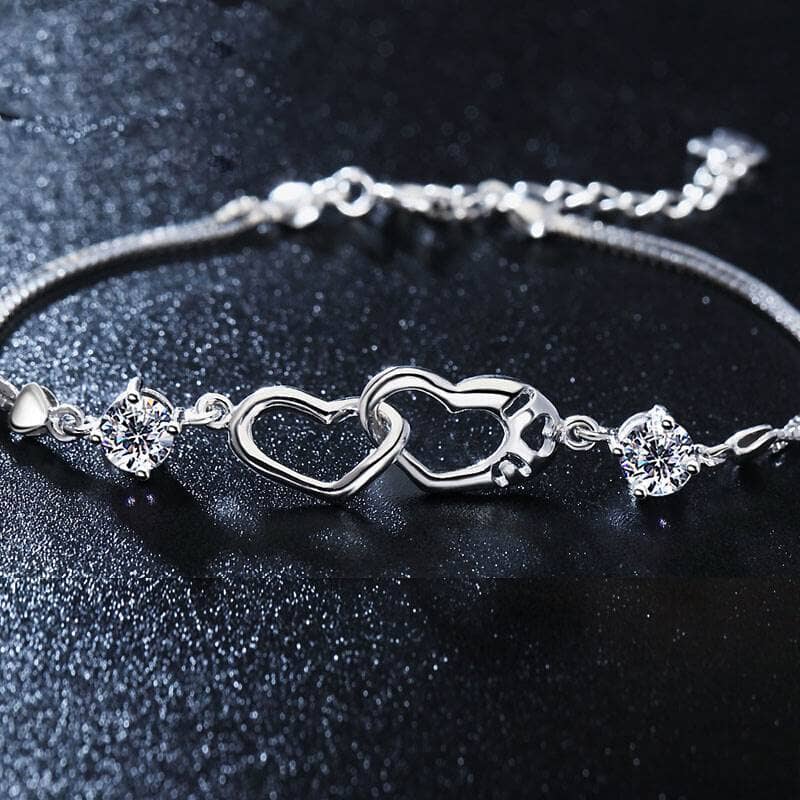 Created Diamond Connected Hearts Bracelet-Black Diamonds New York