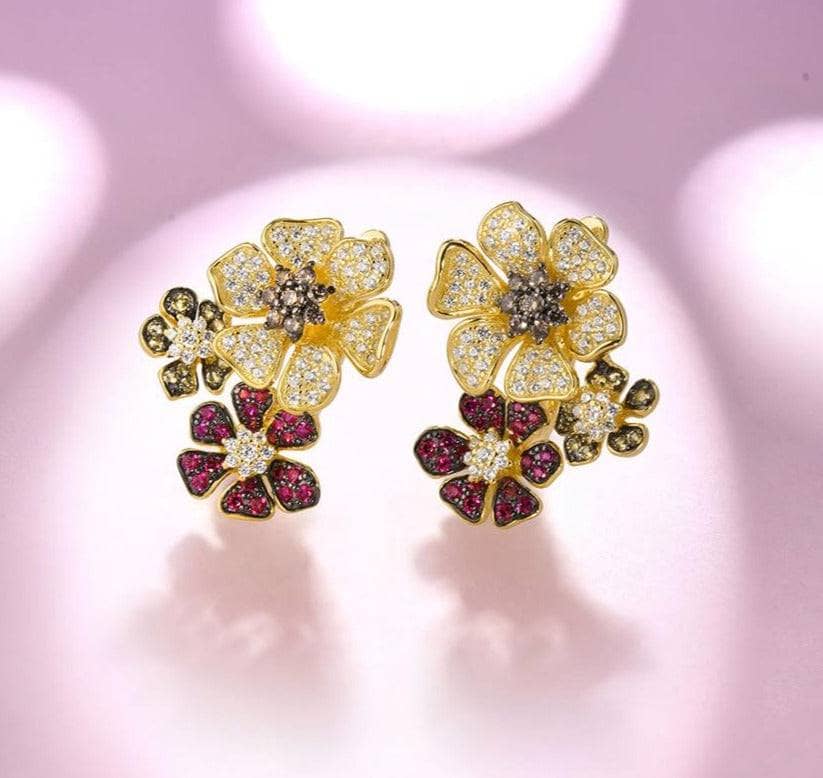 EVN Stone & Created Ruby Flower Earrings-Black Diamonds New York