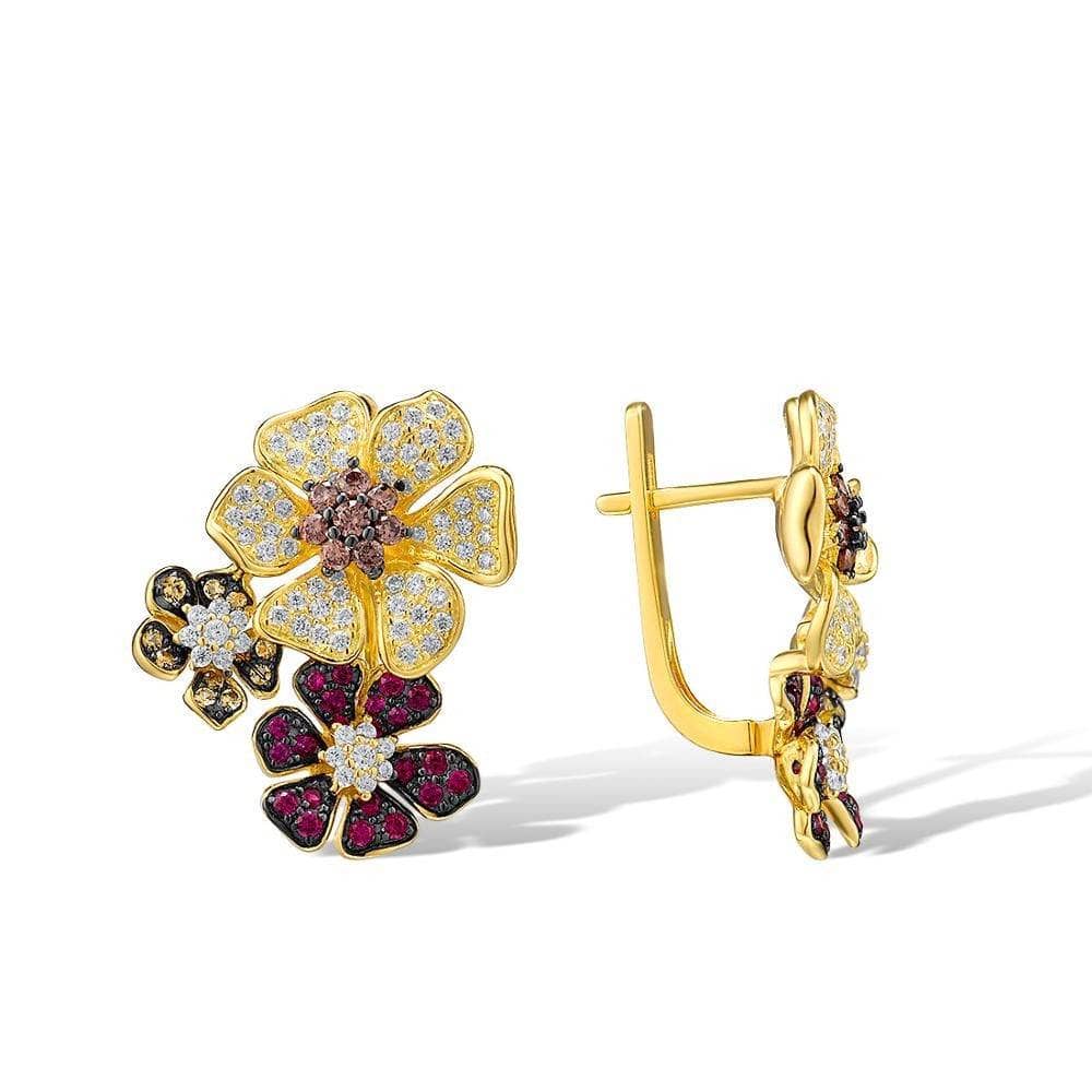 EVN Stone & Created Ruby Flower Earrings-Black Diamonds New York