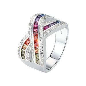 Created Diamond Cross Double Rainbow Crystal Ring-Black Diamonds New York