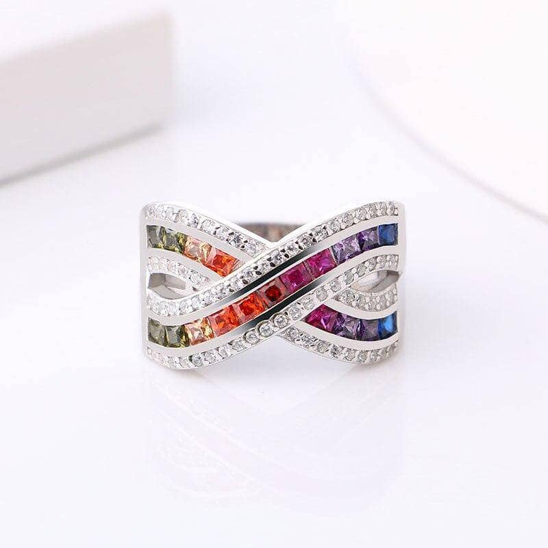 EVN Stone Cross Double Rainbow Crystal Ring-Black Diamonds New York