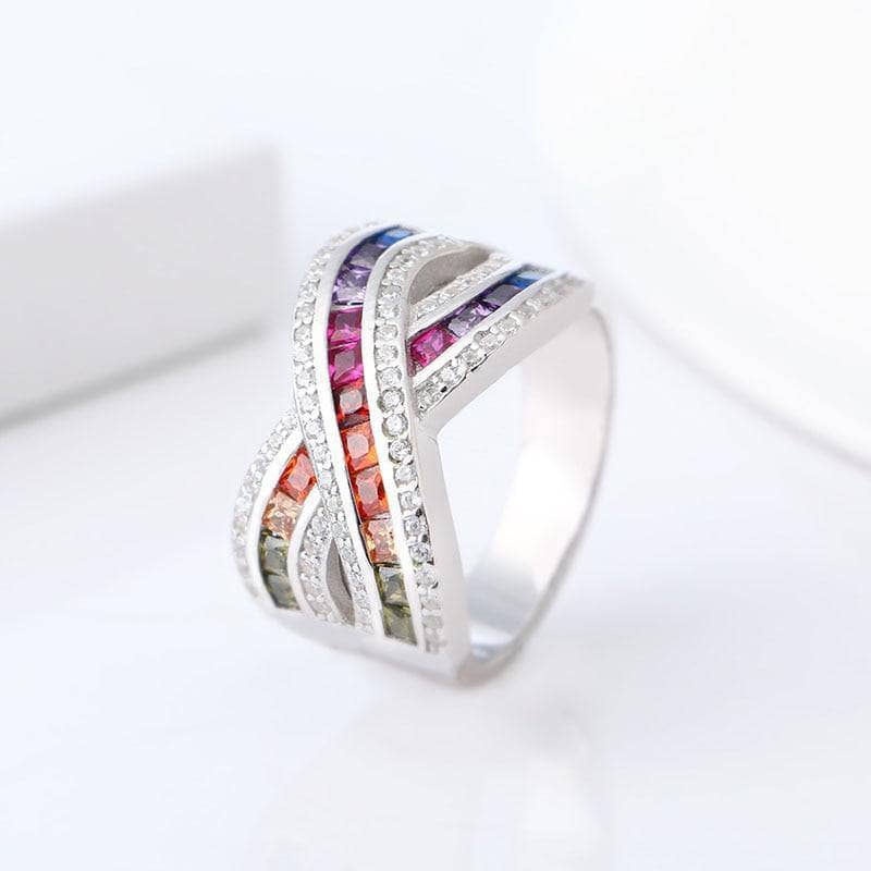EVN Stone Cross Double Rainbow Crystal Ring-Black Diamonds New York