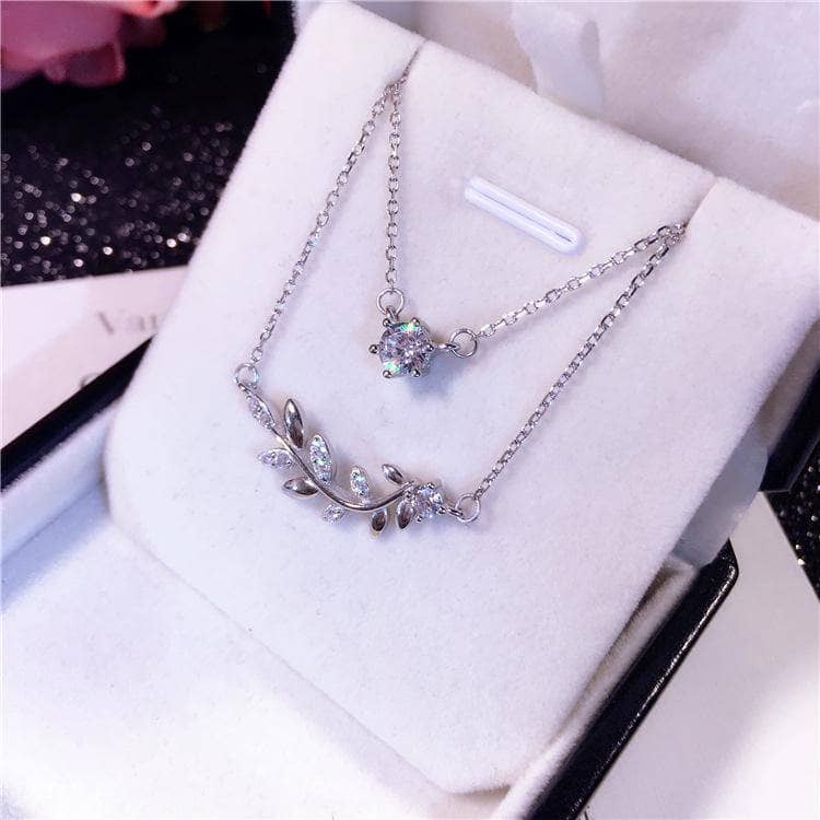 Created Diamond Double Leaves Necklace-Black Diamonds New York
