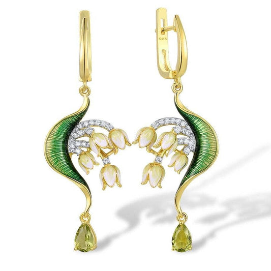 EVN Stone Green Enamel Flower Drop Earrings-Black Diamonds New York