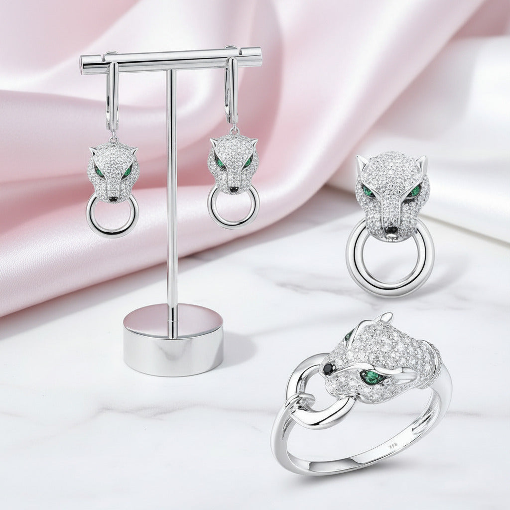 Green Diamond Option Leopard Jewelry Set-Black Diamonds New York