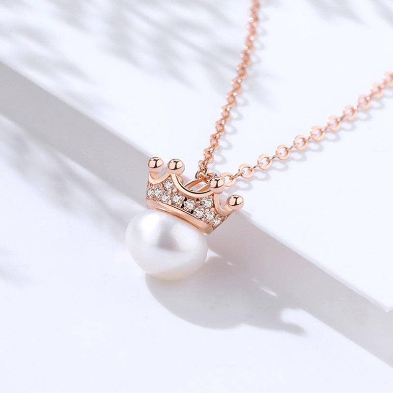 Created Diamond Option Light Luxury Elegant Crown Pearl Necklace-Black Diamonds New York
