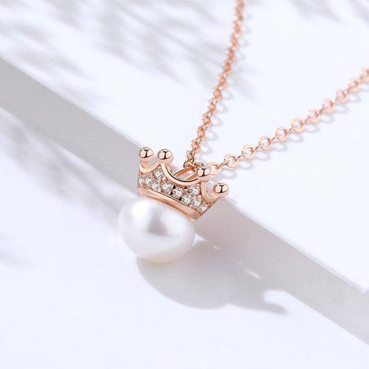 Created Diamond Light Luxury Elegant Crown Pearl Necklace-Black Diamonds New York
