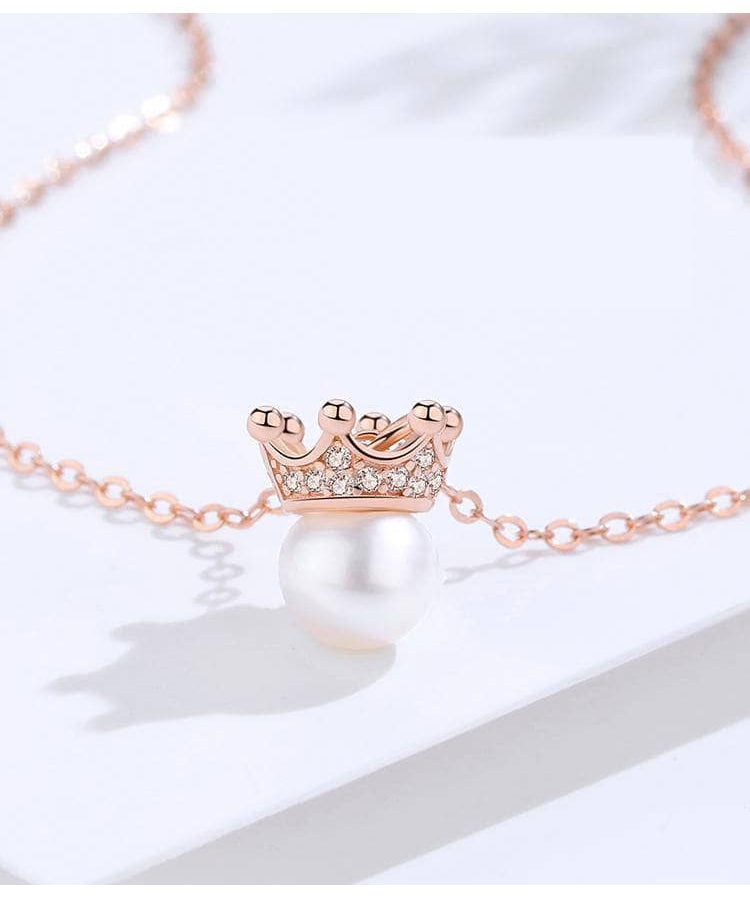Created Diamond Option Light Luxury Elegant Crown Pearl Necklace-Black Diamonds New York
