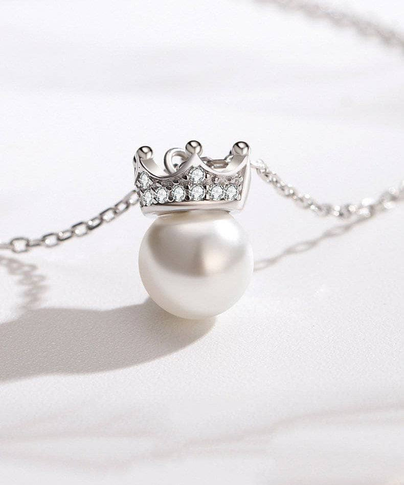 Created Diamond Option Light Luxury Elegant Crown Pearl Necklace-Black Diamonds New York