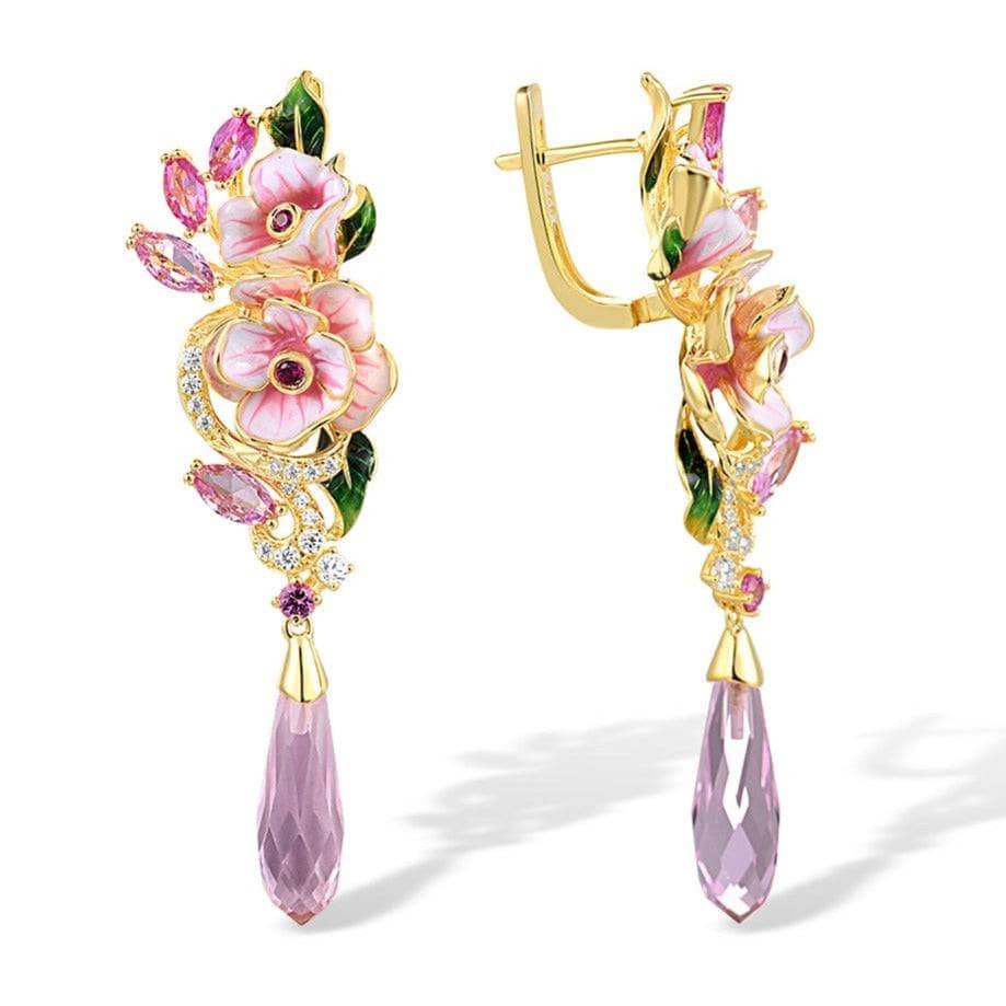 EVN Stone Pink Enamel Flower Drop Earrings from Black Diamonds New York