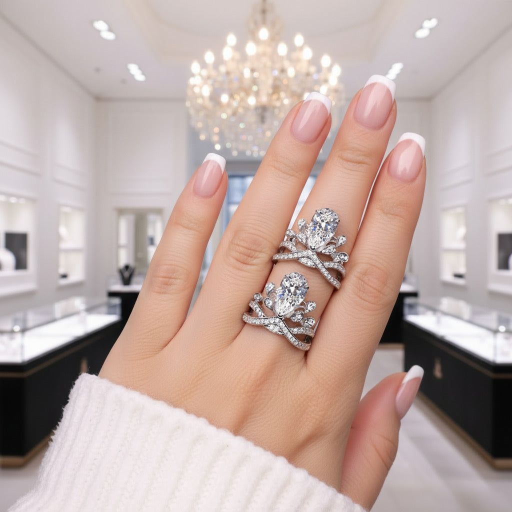 Pear-cut Diamond Option Crown Ring-Black Diamonds New York