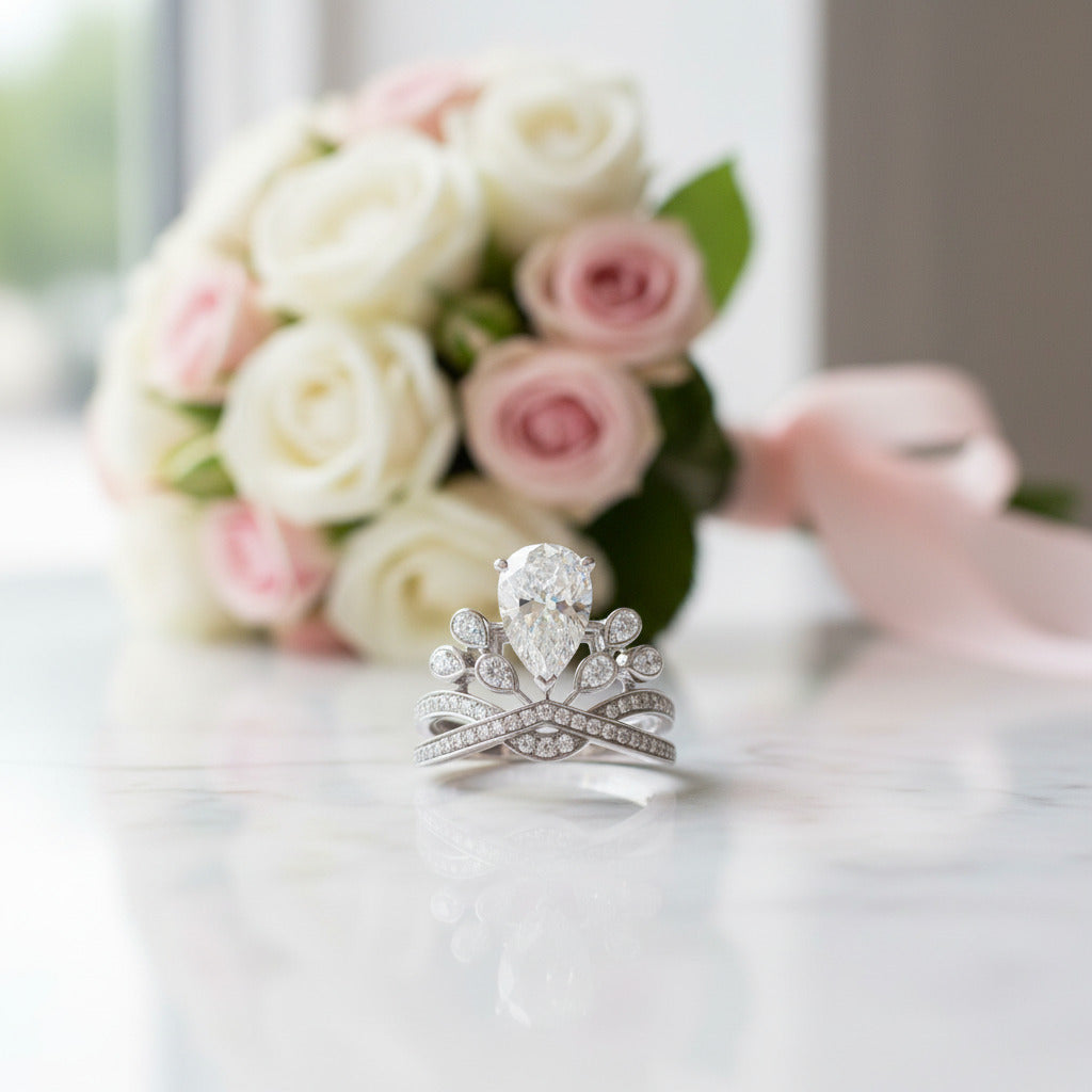 Pear-cut Diamond Option Crown Ring-Black Diamonds New York