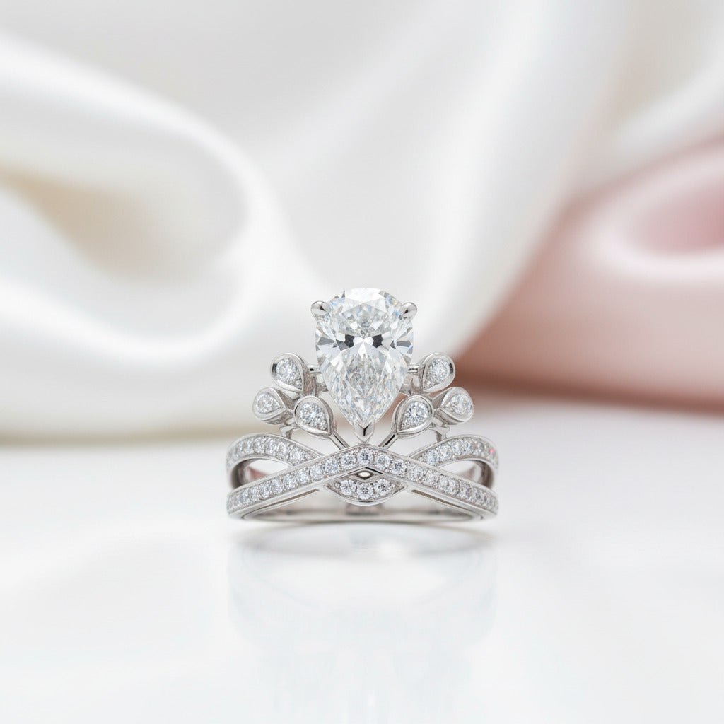 Pear-cut Diamond Option Crown Ring-Black Diamonds New York