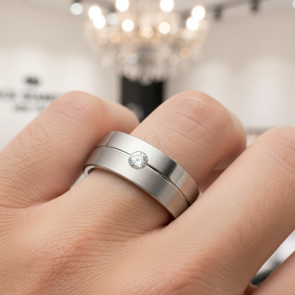 Round Diamond Titanium Men's Wedding Band-Black Diamonds New York