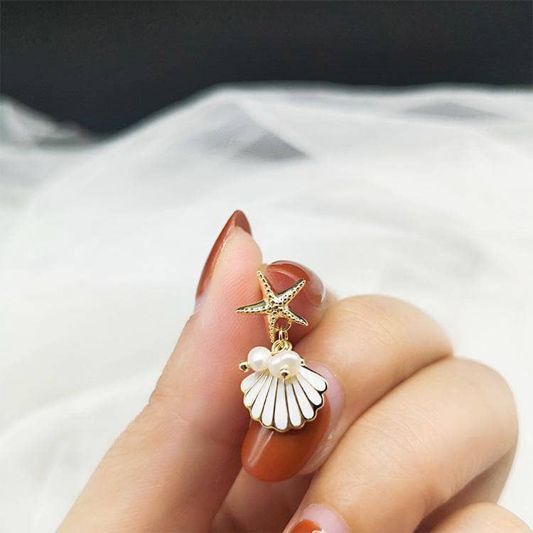 CVD DIAMOND Unique Starfish Scallop Pearl Earrings